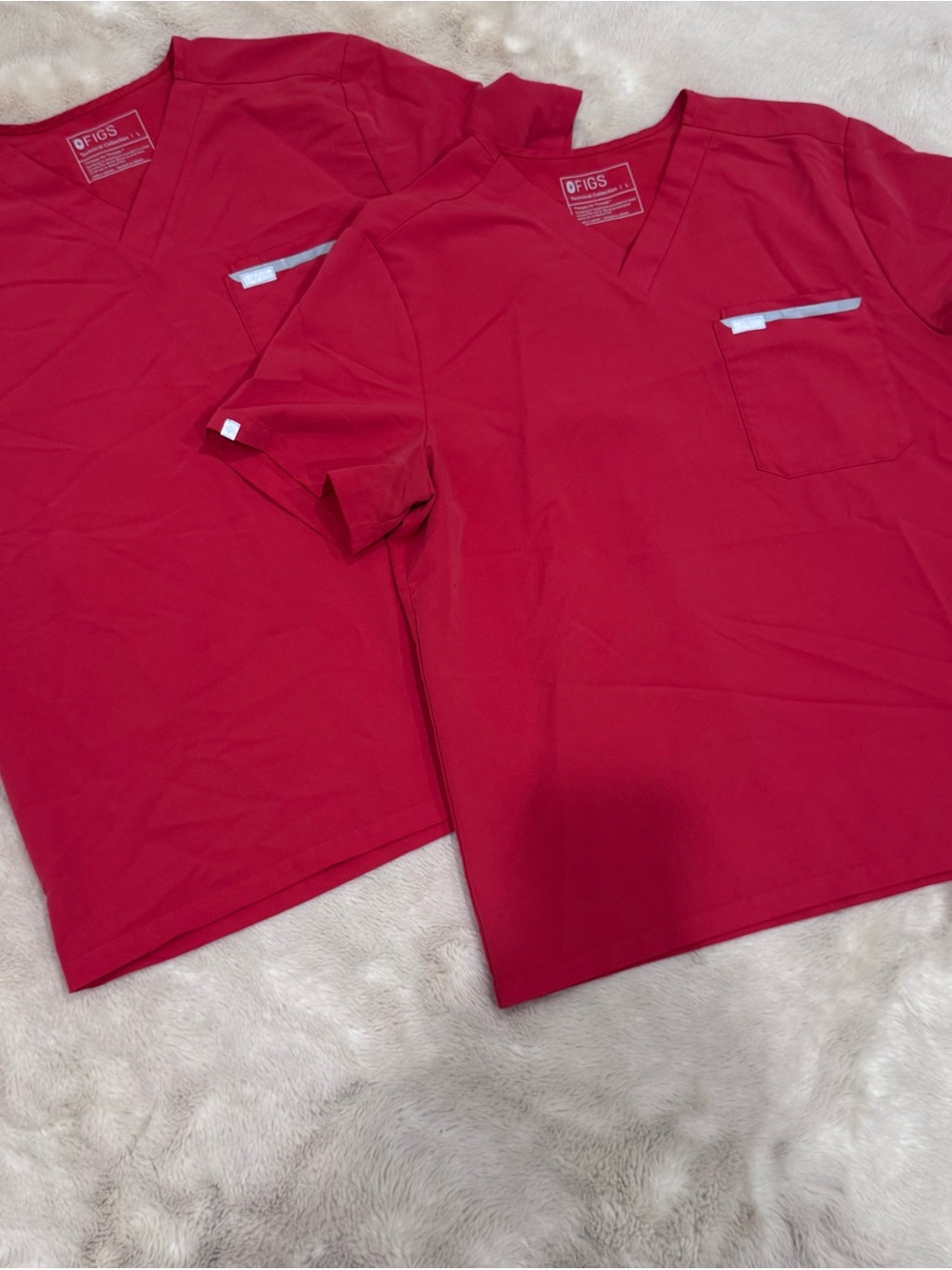Figs Red V-Neck Scrub Top